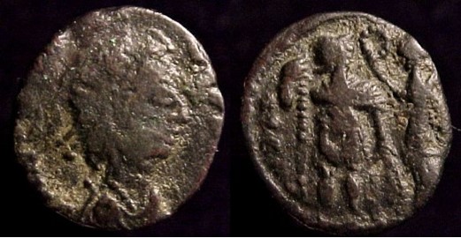 09 - Vandals in North Africa (? source was a mixed lot 'from Egypt')  Contemporary Æ 4 copy of  Honorius, 393-423 A.D.  14mm, 1.41gm, axis: 6:00  Prototype:  Obv: DN HONORIVS PF AVG. Diademed  draped and cuirassed bust right.  Rx: VIRTVS EXERCITI. Victory crowning emperor  Cf. SR 4256, VM 44.  From a hoard found in Egypt